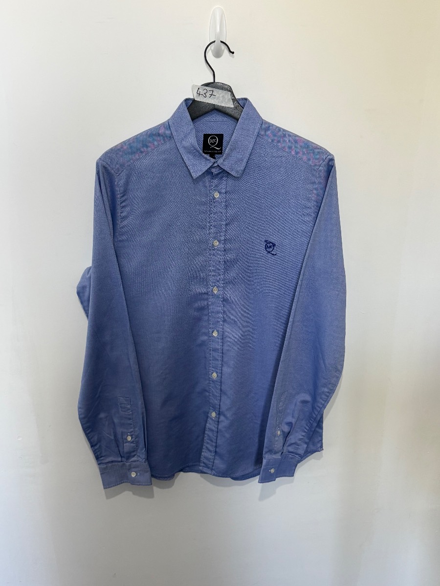 McQ Alexander McQueen Men's Blue Long Sleeve Button Up Shirt Embroidered Logo