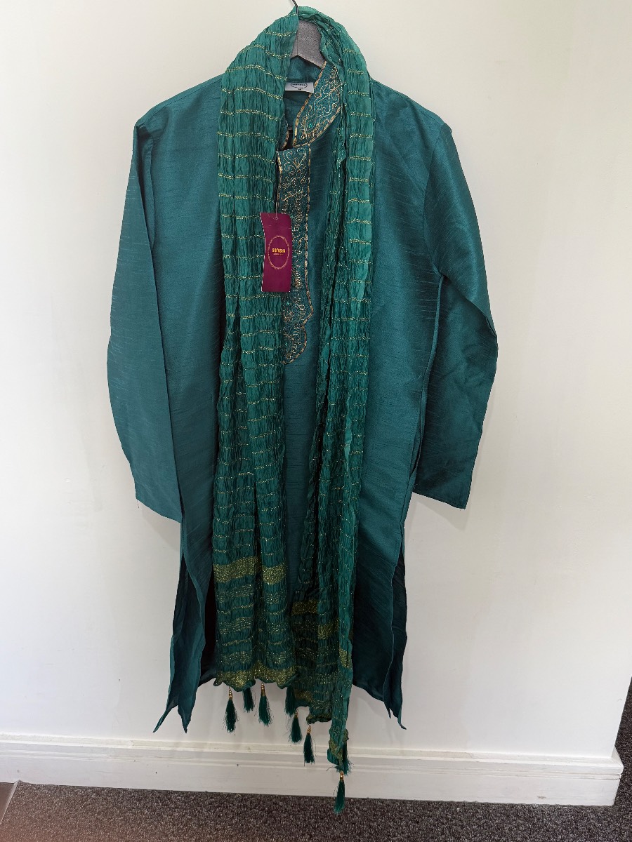 Sonisha Mens Emerald Green Kurta Dupatta Set Size 36 BNWT Indian Wedding Eid Party