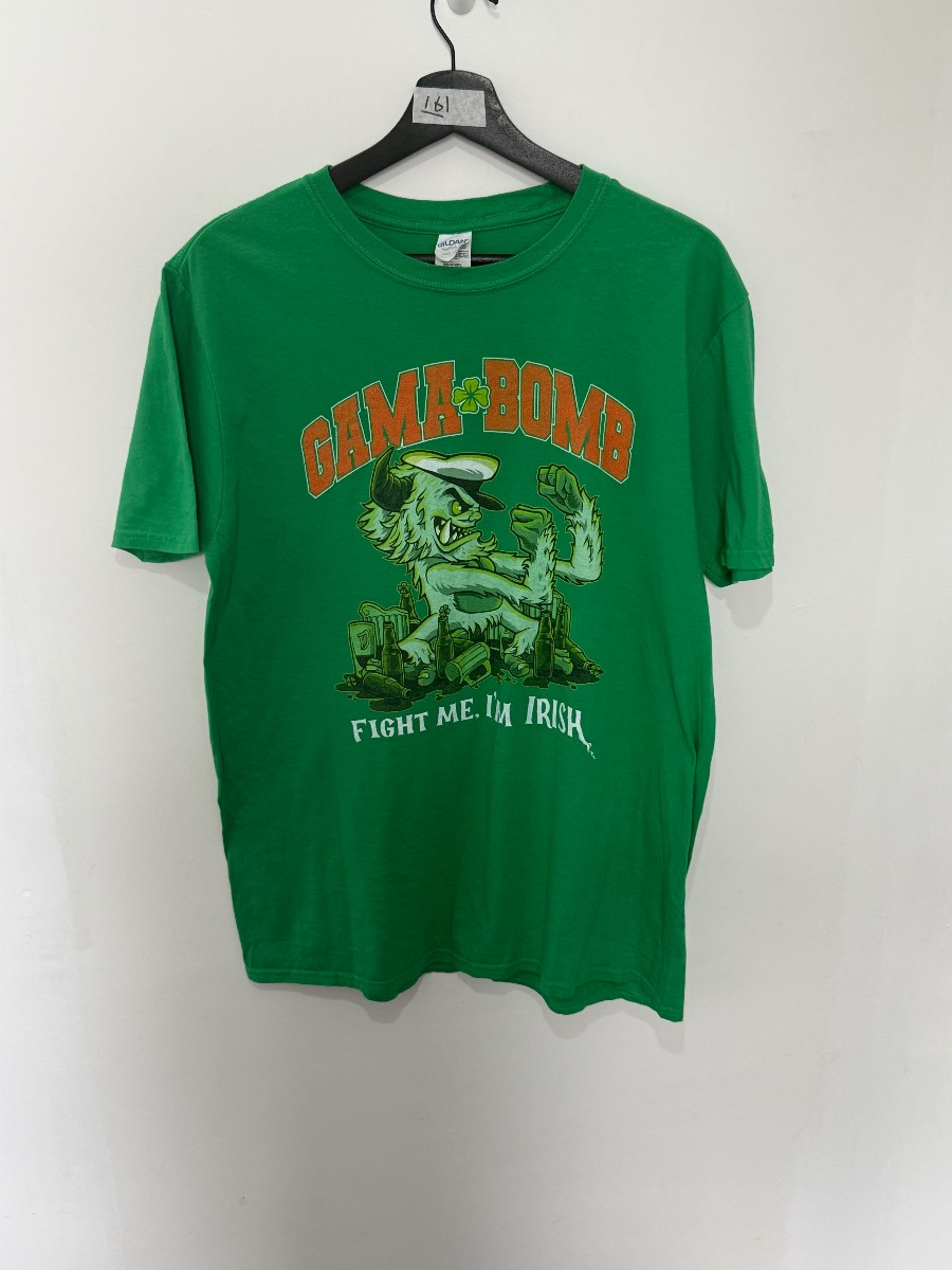 GAMA BOMB Fight Me Im Irish Thrash Metal Band T Shirt Mens Large L Green Gildan