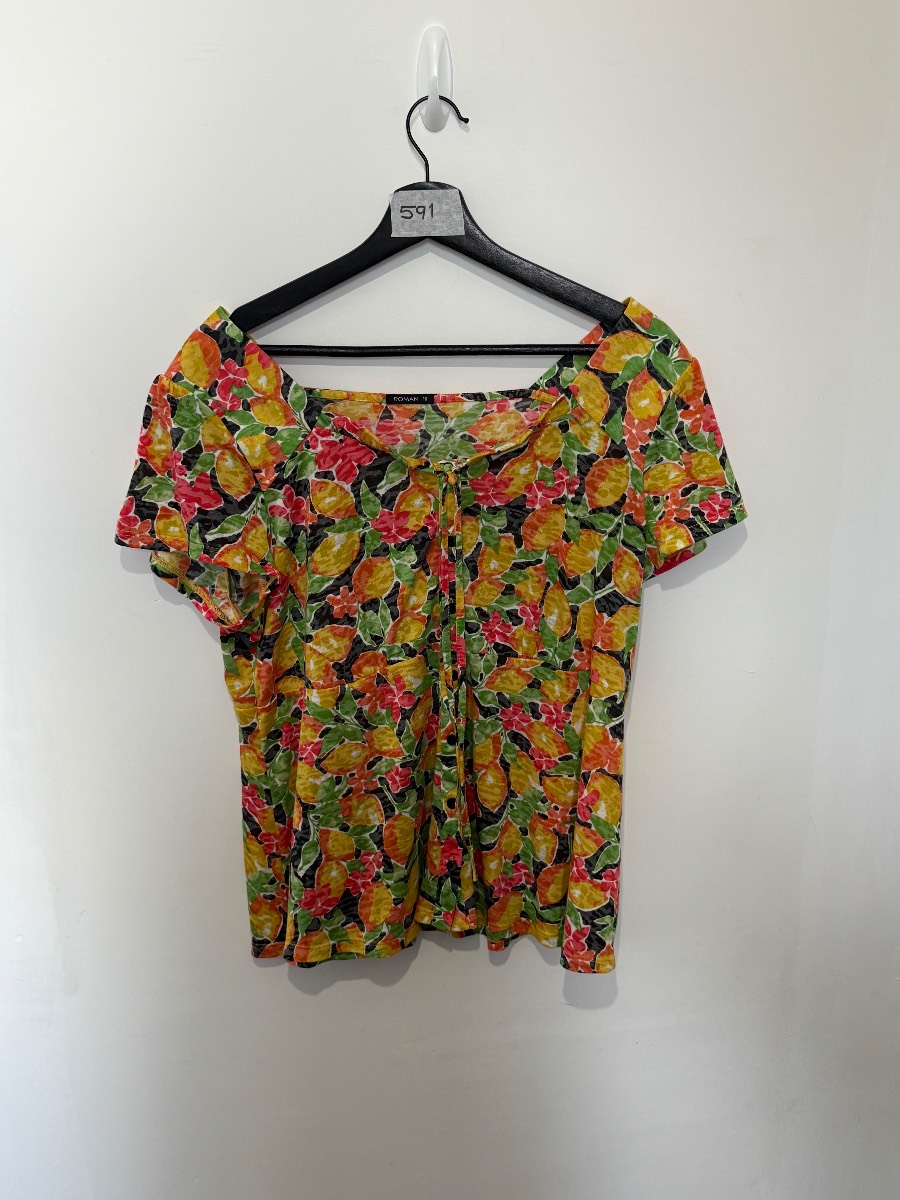 Roman Womens Top Size 16 Floral Lemon Fruit Print Square Neck Short Sleeve