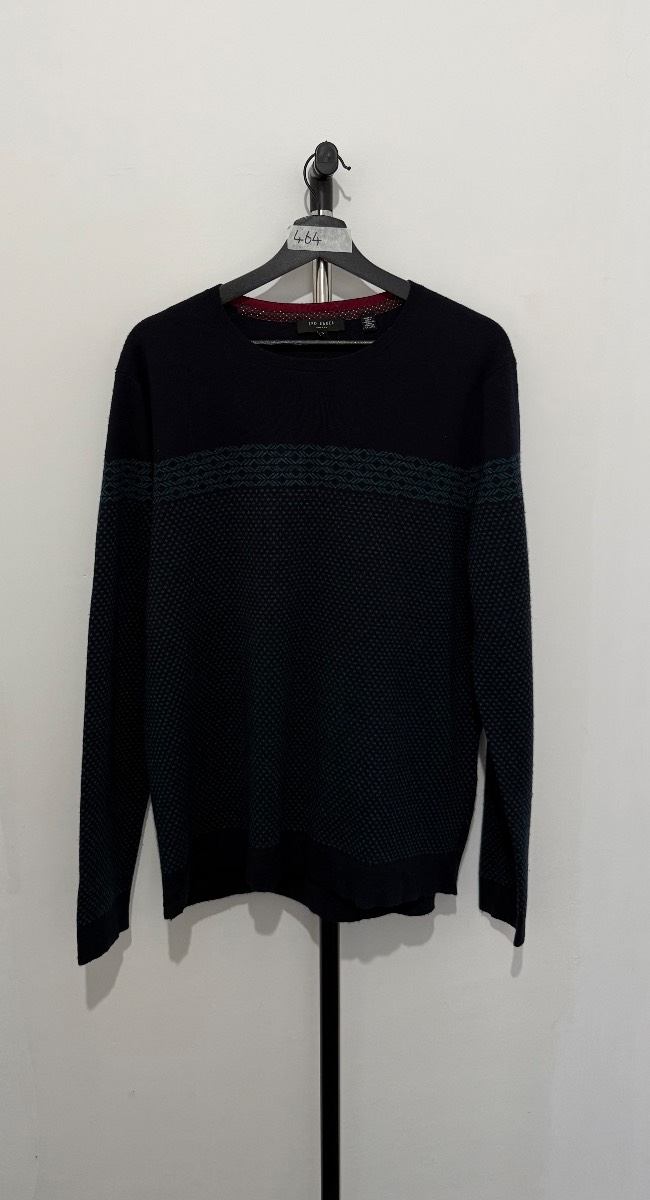 Ted Baker "Cowden" Men's Wool Blend Jumper – Navy & Teal – Size 4 (L)