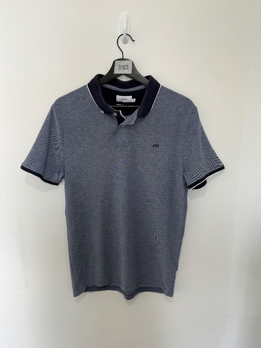 Jules Mens Polo Shirt Size M Slim Fit Blue Navy Trim Short Sleeve Smart Casual