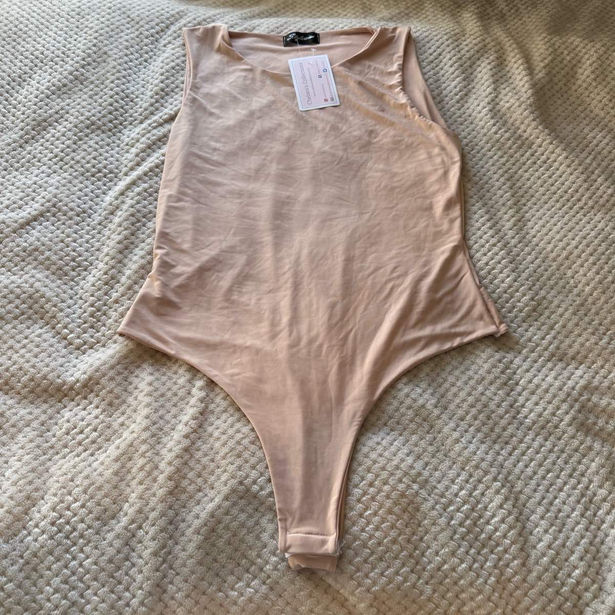 Brand new nude beige basic work office summer holiday  slinky bodysuit size 14