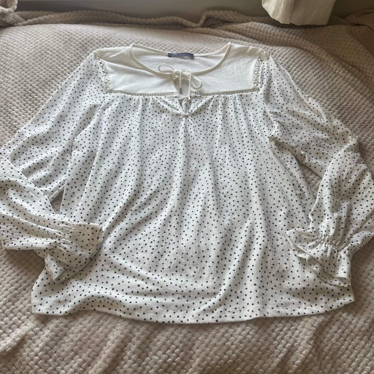 M&S Collection cream and black polka dot smart casual work office blouse size 16