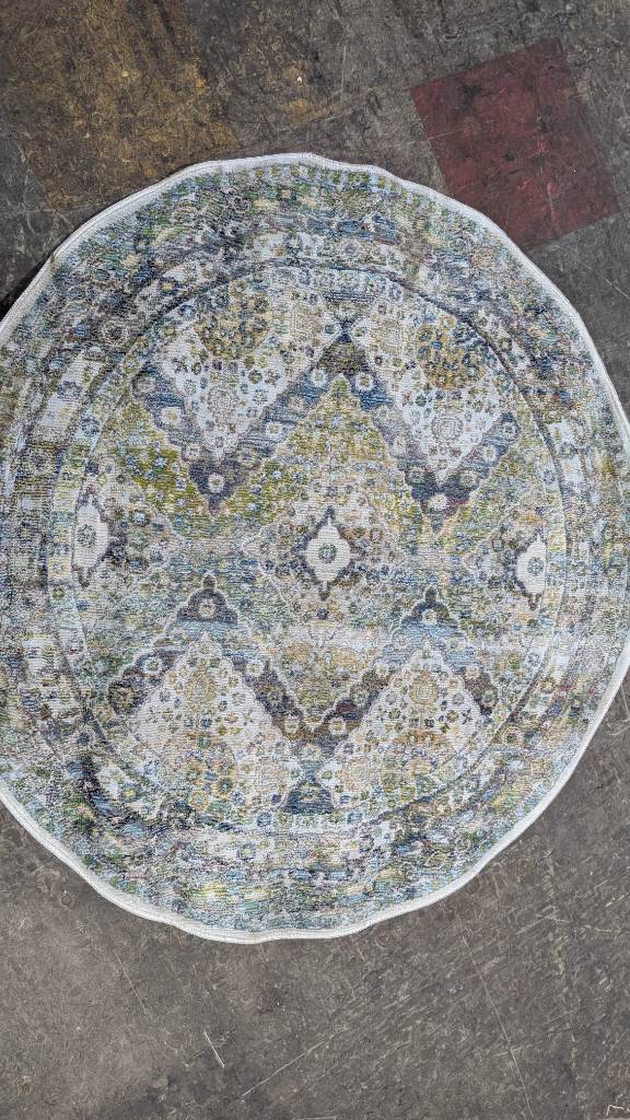 Nourison Ankara Blue Green Circle Round Rug 4ftx4ft