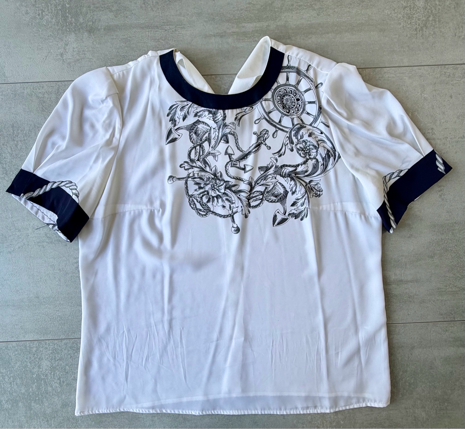 Hardob vintage nautical style blouse navy & white size 18