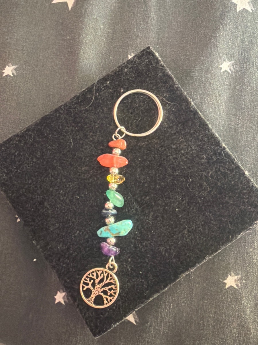Handmade round tree of life keyring with crystals