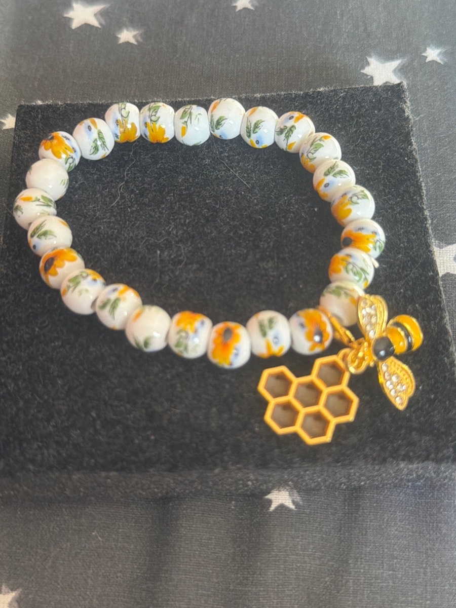 Handmade sunflower bracelet with bee charms