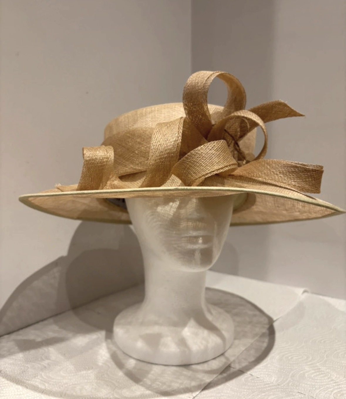 Hatbox Natural Beige Sinamay Occasion Hat / Wedding Hat / Mother of the Bride