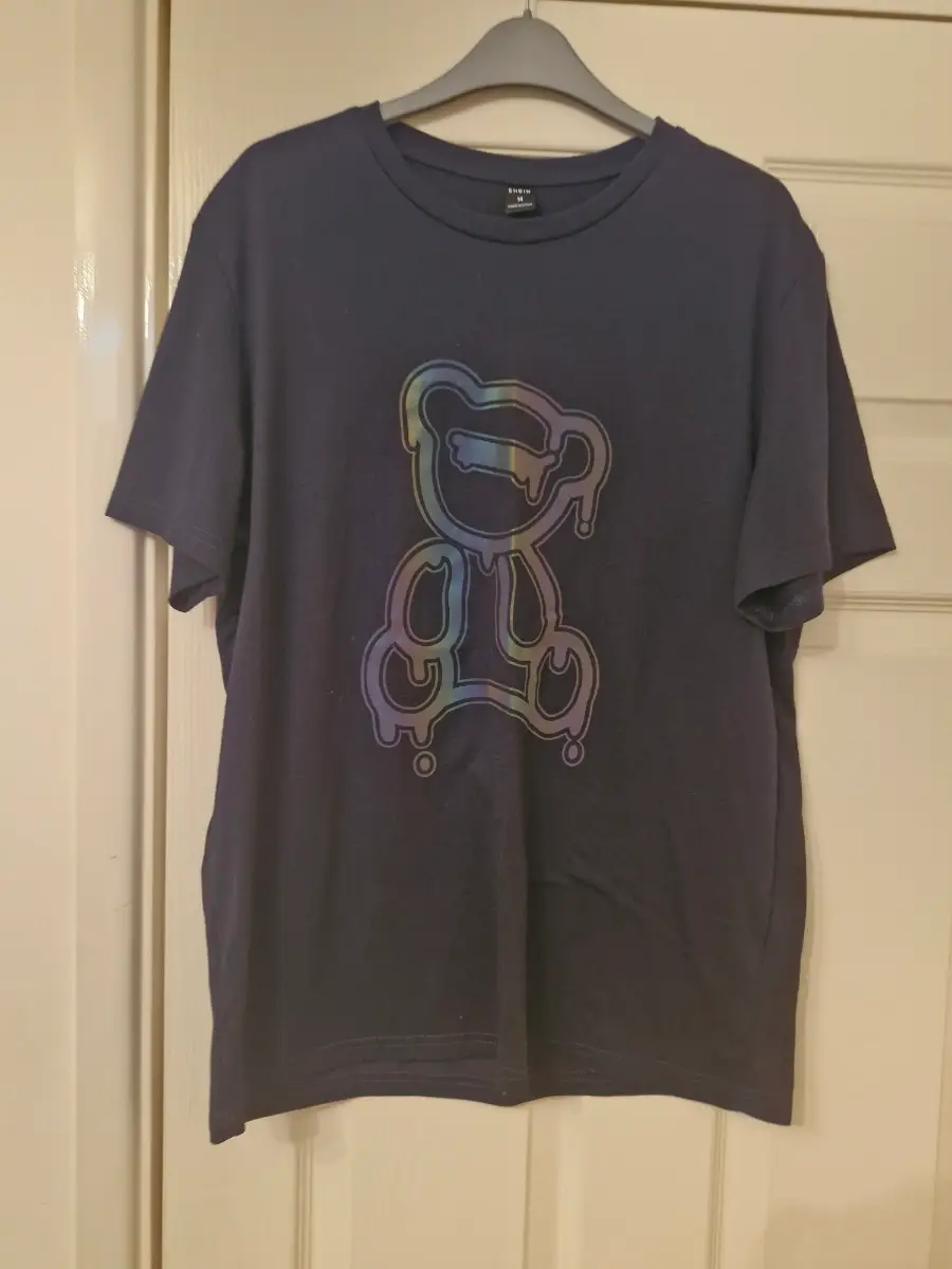 Shein mens size m navy teddy bear holographic tshirt