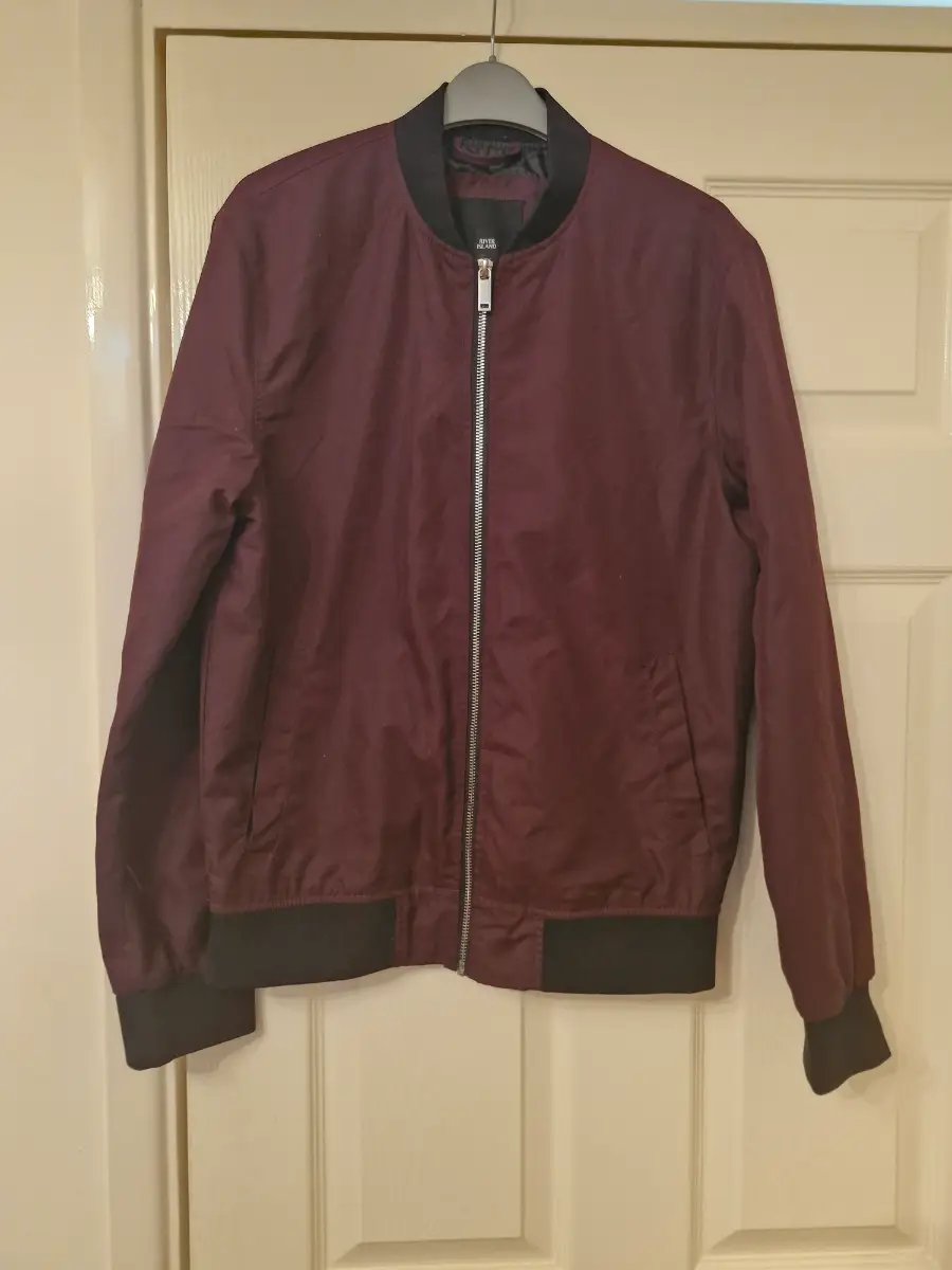 Mens River island burgundy zip up bomber jacket