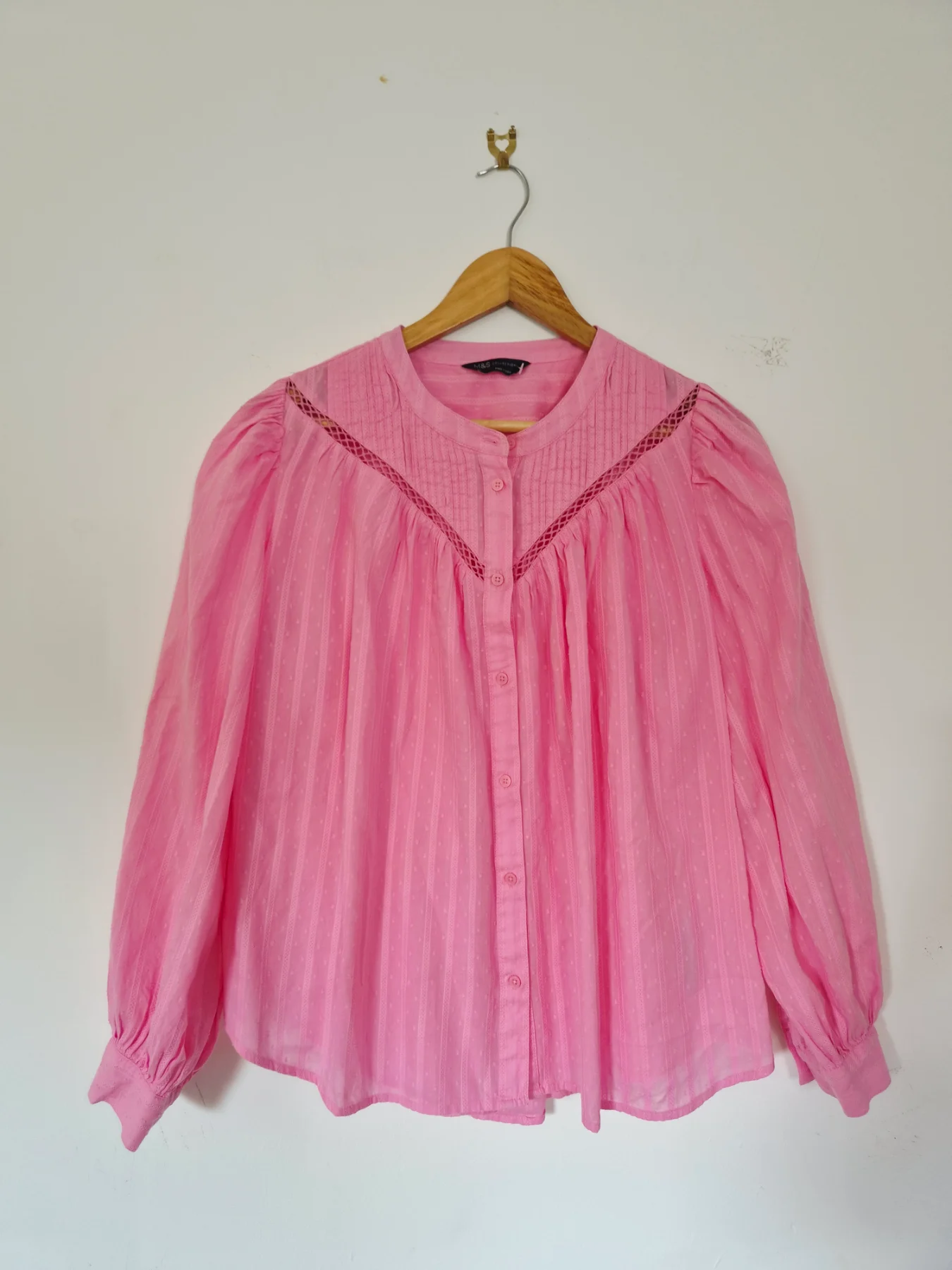 Marks and Spencers Pink 100% Cotton Loose Peasant Style Blouse Summer Holiday Size 12
