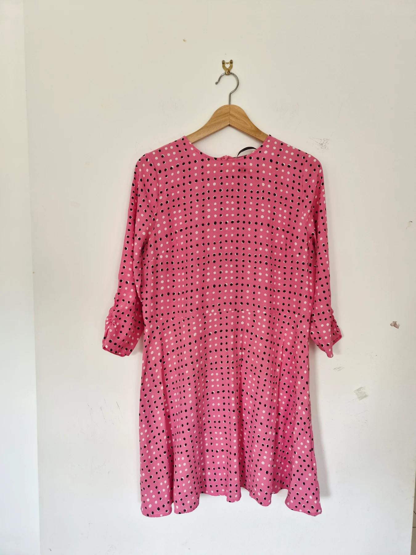 M&S Pink Spotty Polka Dot Mini Dress Casual Summer Size 16
