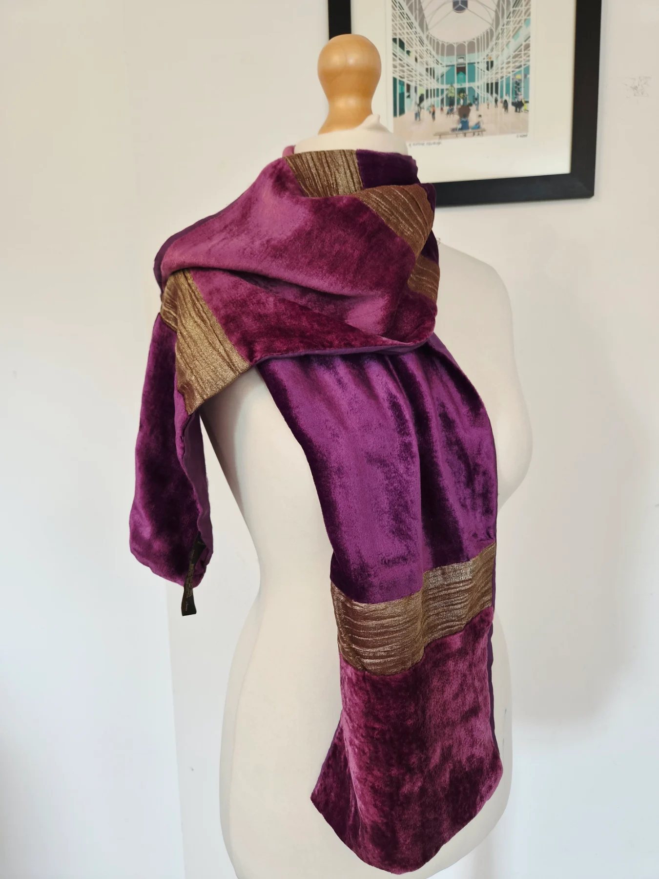 Accessorize Purple Gold Velvet Feel Scarf Boho Luxurious Elegant