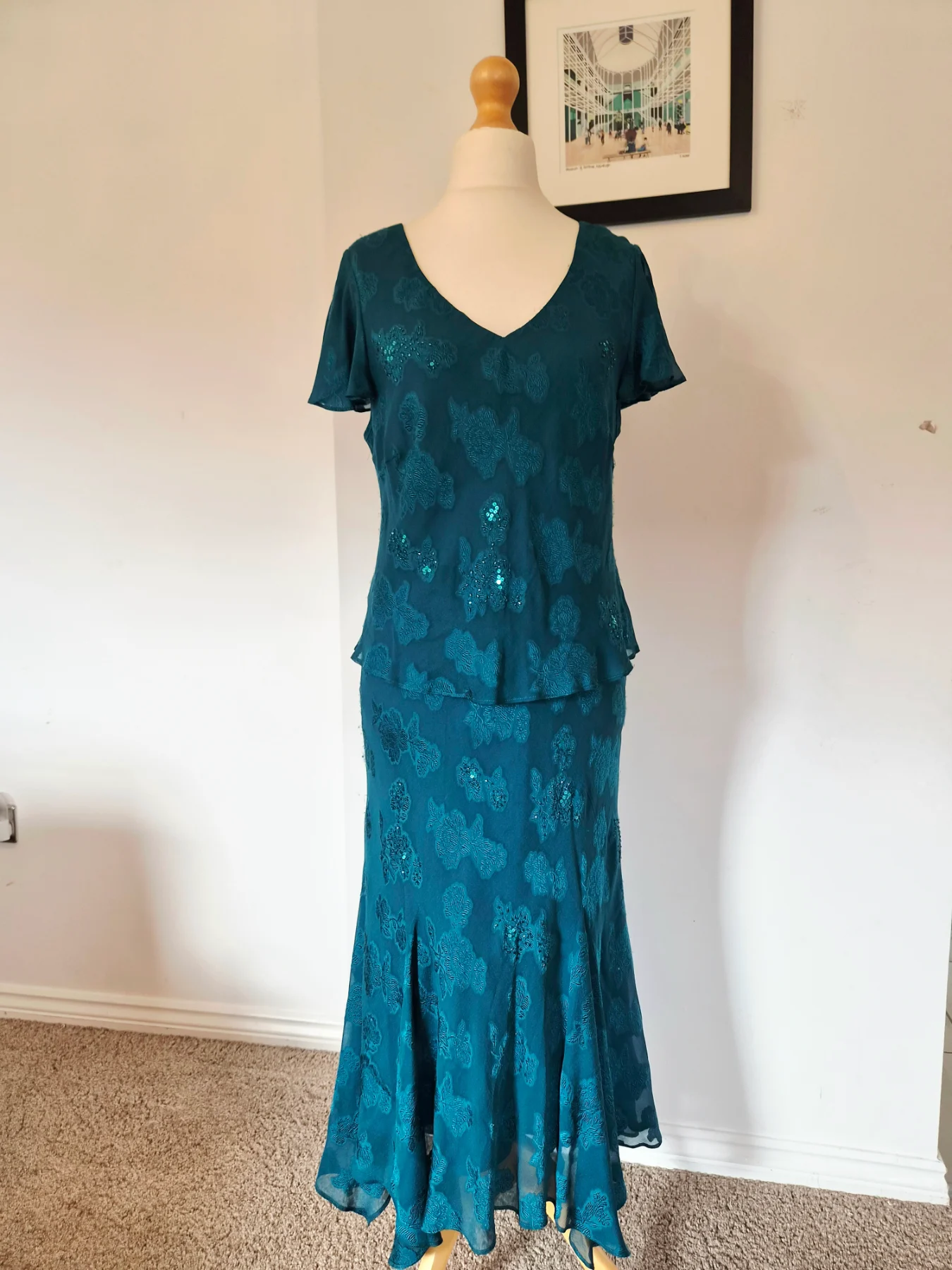 Vintage Country Casuals Emerald Green Dress Fairycore Whimsy Silk Hanky Hem Size 16
