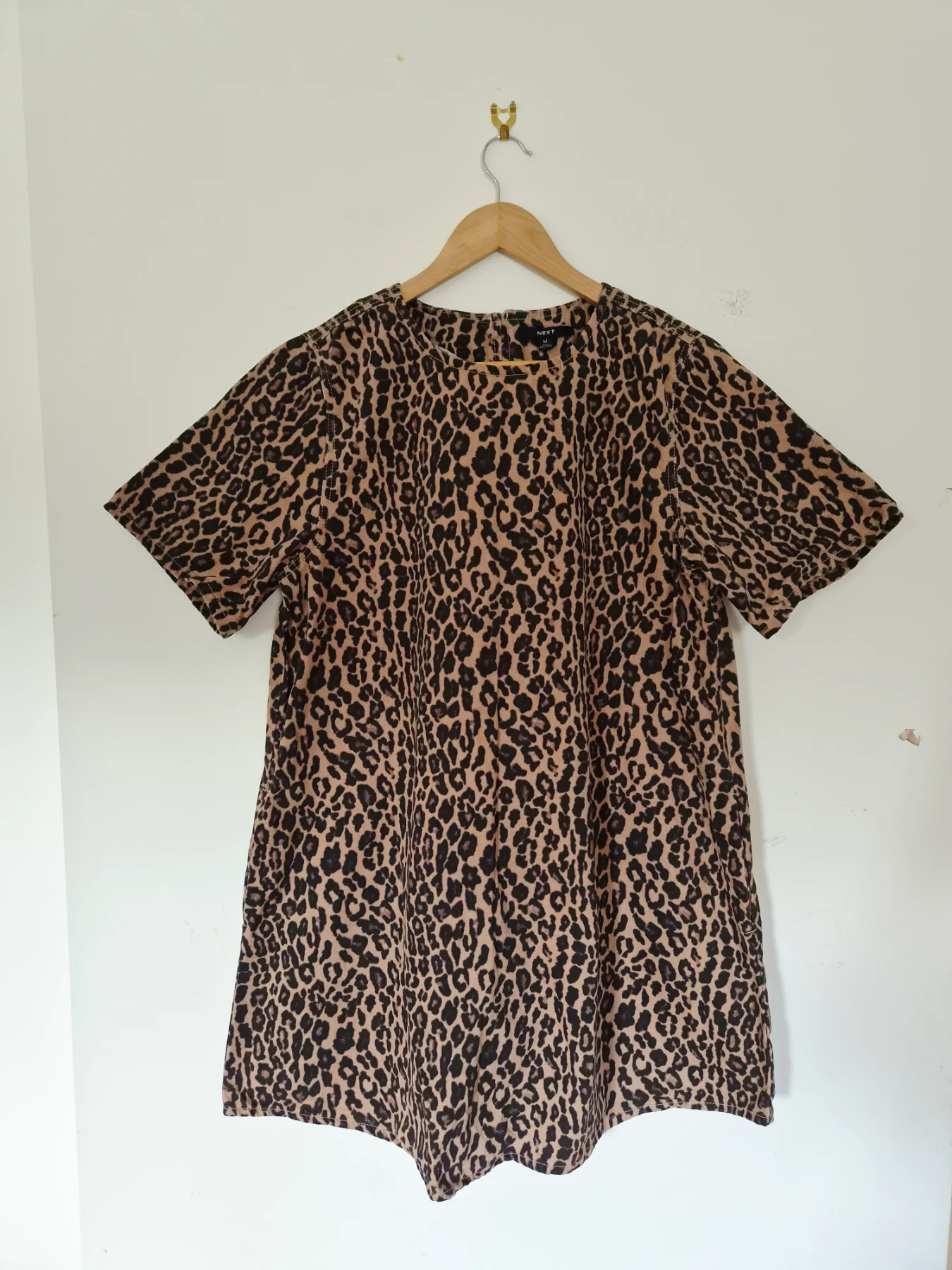 Next Brown Leopard Print Denim Smock Style Dress Cotton Autumn Casual Size 12/14