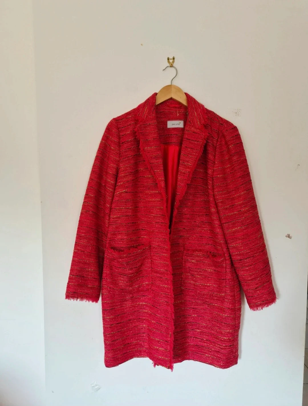 Vintage Per Una Pink Gold Long Blazer Jacket Woven Textured Statement Boho Size 14