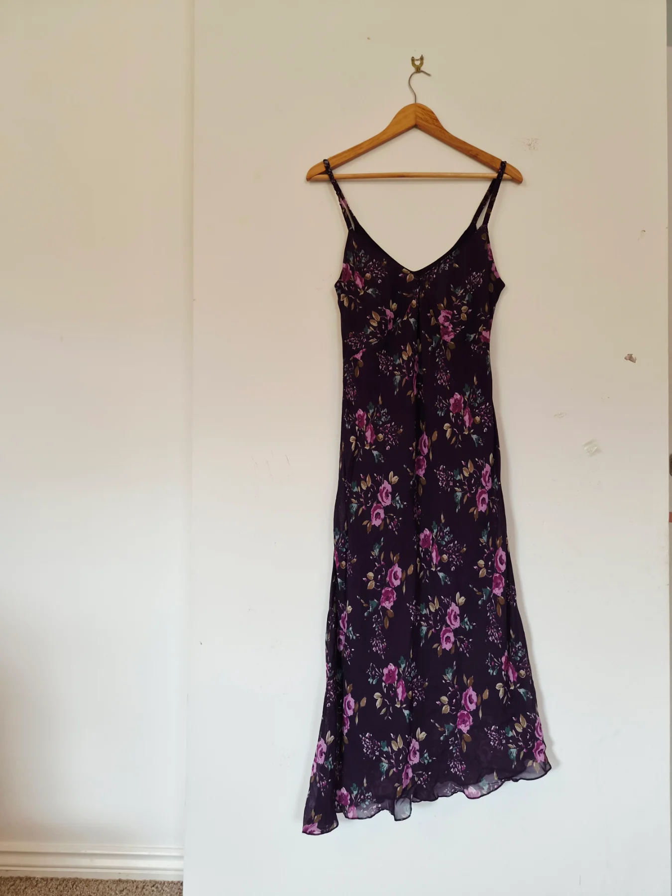 Vintage Per Una Purple Rose Floral Asymmetric Midi Dress Whimsigoth Y2K Size 16