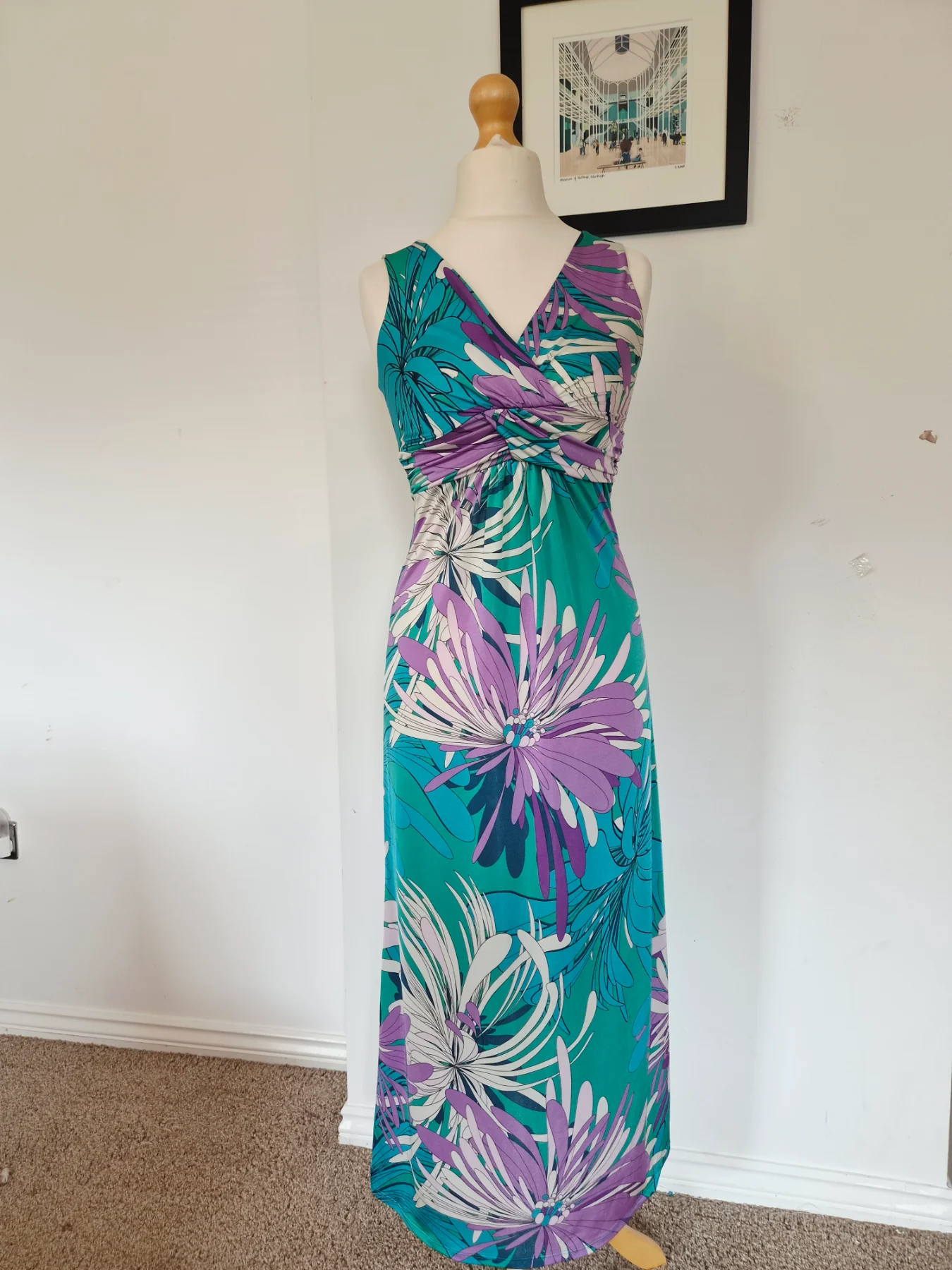 Wallis Petite Green Purple Tropical Floral Maxi Dress