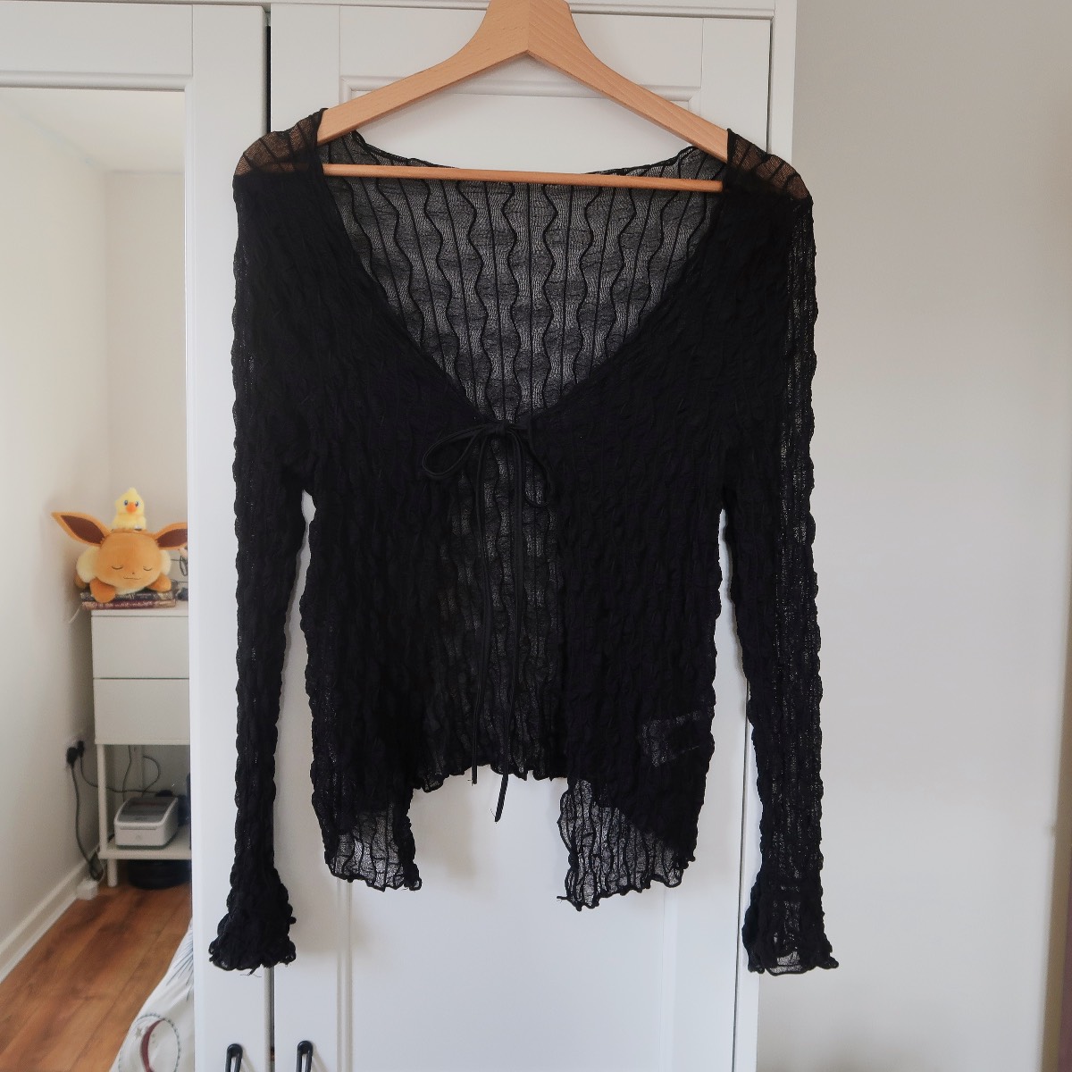 Shein Sheer Black Tie Long Sleeve Cardigan