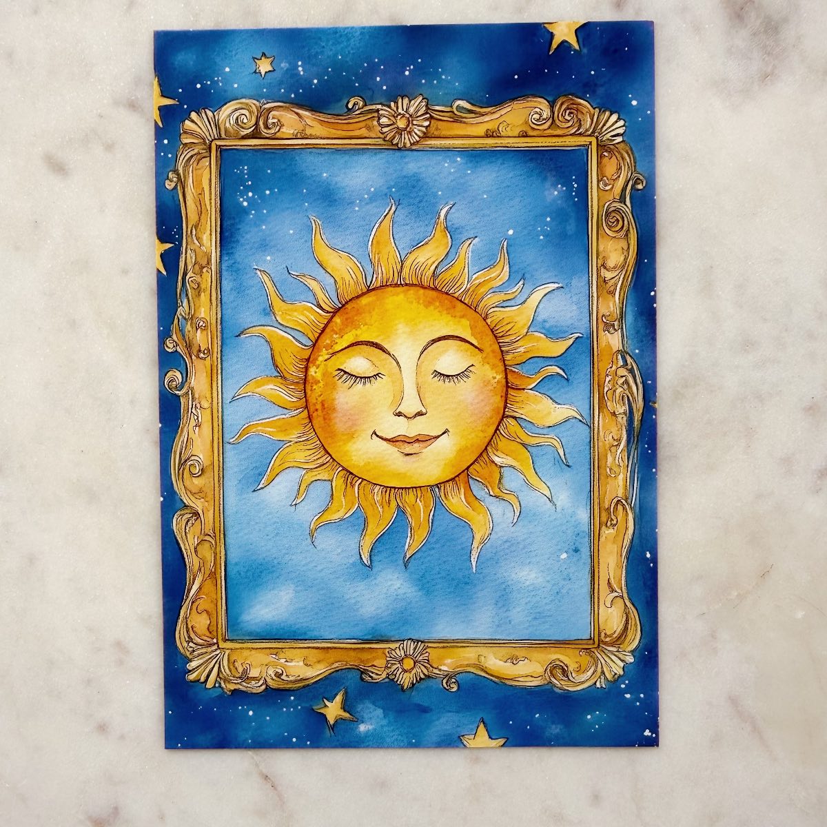 Bohemian Framed Sun Face Postcard Art Print