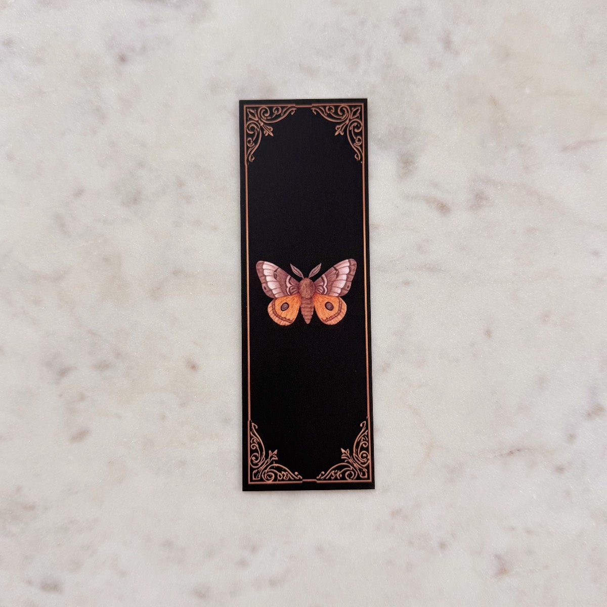 Tan and Orange Moth Patterned Border Card Bookmark