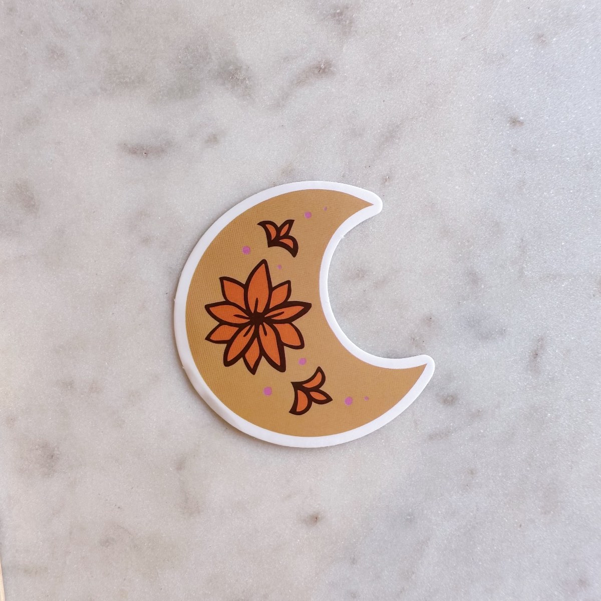Golden Moon with Flowers Water Resistant Vinyl Sticker