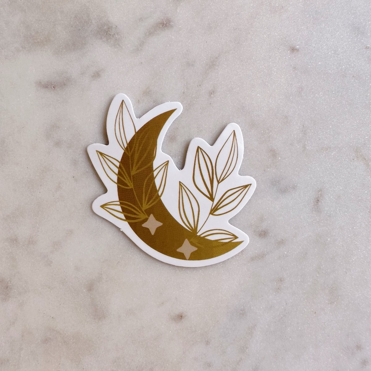 Golden Crescent Moon with Leaves Water Resistant Vinyl Sticker
