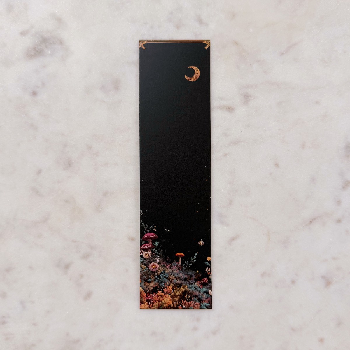 Black Cat with Flowers and Crescent Moon Card Bookmark