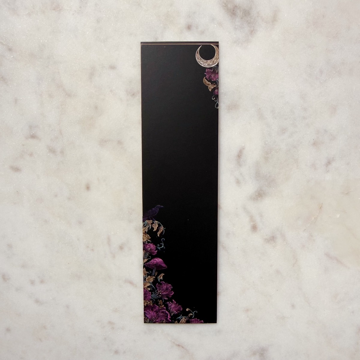 Raven with Flowers and Crescent Moon Card Bookmark