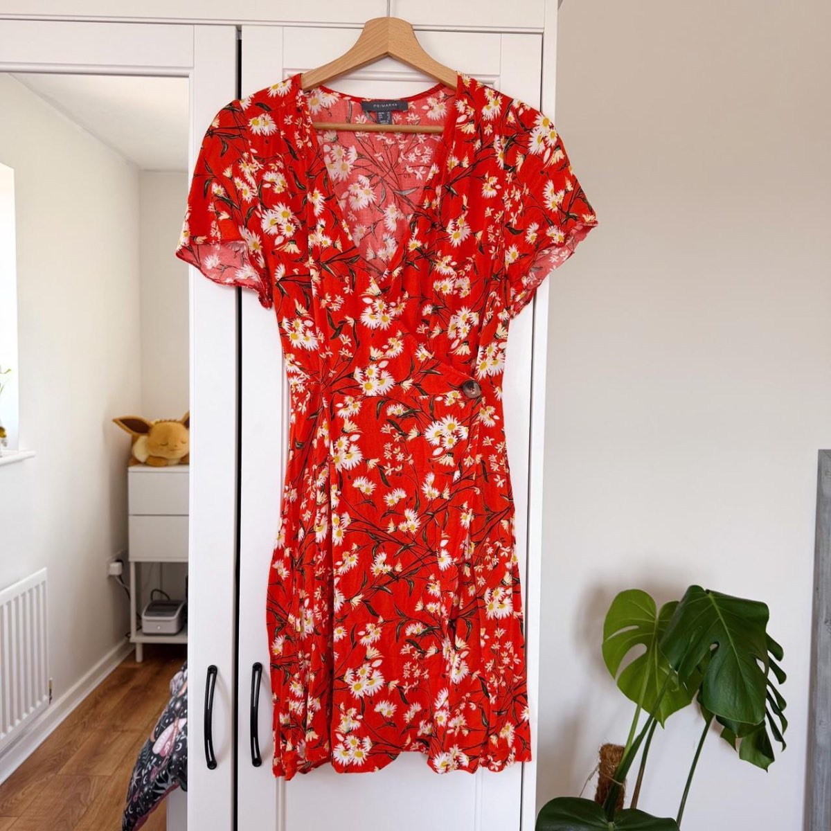 Primark Coral Red Wrap Front Short Sleeve Dress