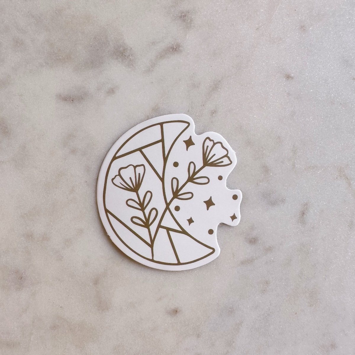 Crescent Moon Line Drawing with Flowers Water Resistant Vinyl Sticker