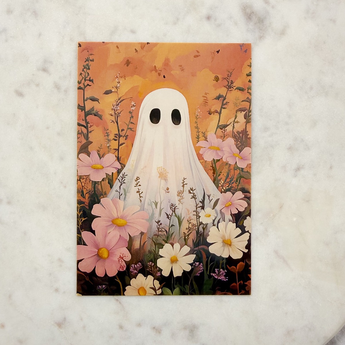 Ghost in Multicoloured Flower Meadow Postcard Art Print