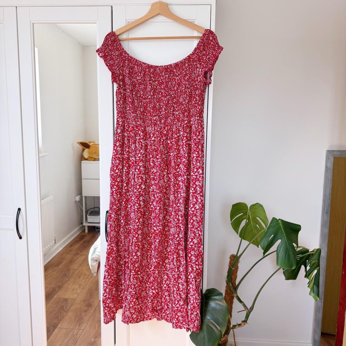 Shein Curve Red Floral Off The Shoulder Maxi Dress