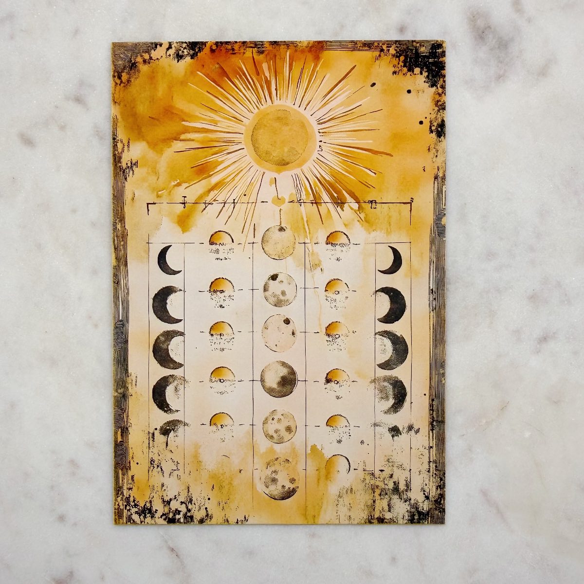 Sun with Moon Phase Cycle Postcard Art Print