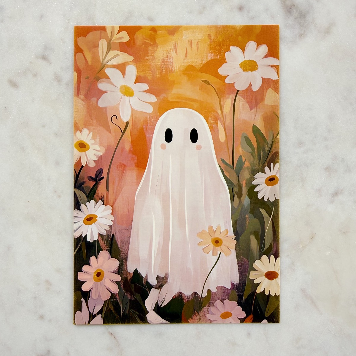 Ghost with Multicoloured Flowers Postcard Art Print