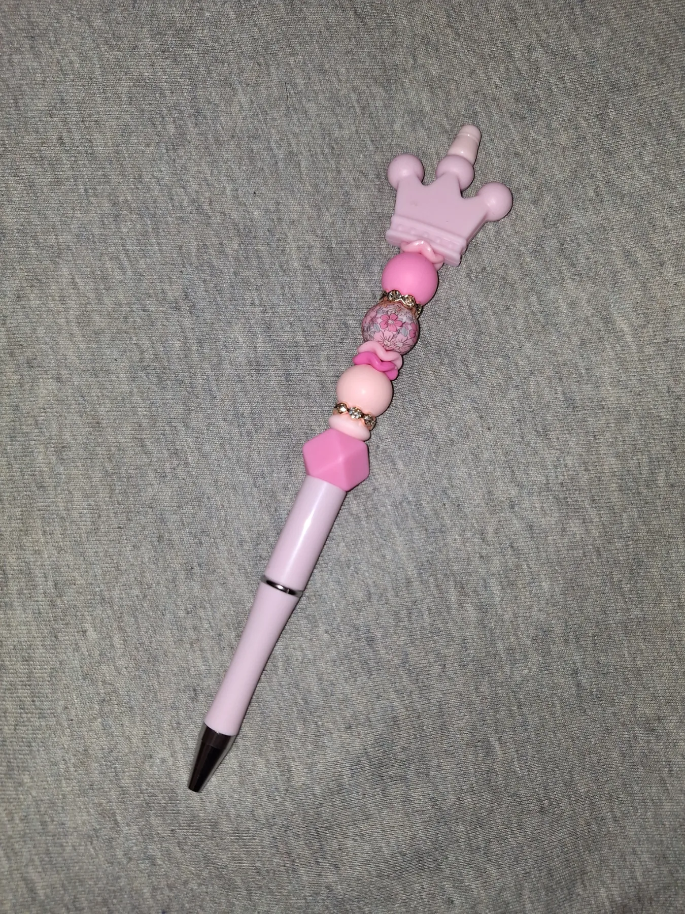 Handmade XL Pink Crown Silicone Beaded Pen