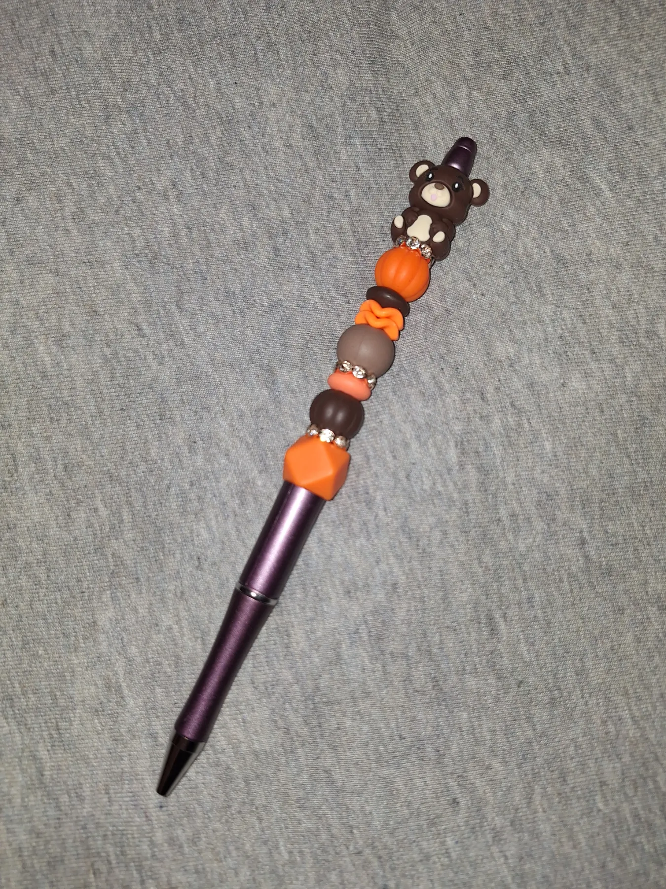 Handmade XL Brown Bear Silicone Beaded Pen