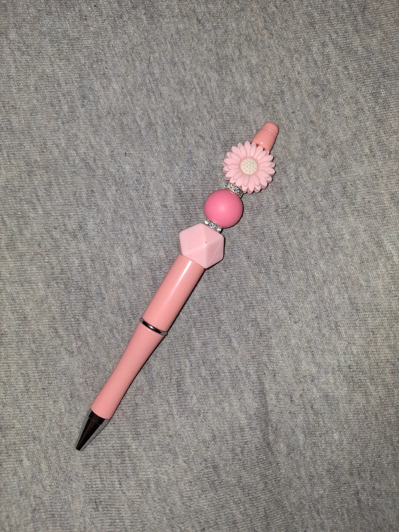 Handmade Pink Flower Focal Silicone Beaded Pen
