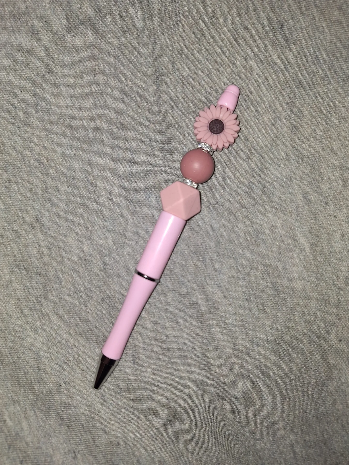 Handmade Pink Flower Silicone Beaded Pen