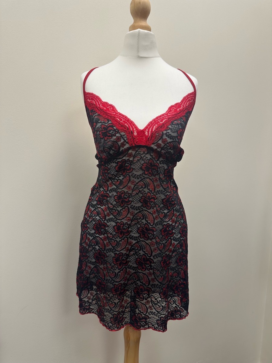 Secret Treasures Y2K Black and Red Lace Cami Slip Dress Size 12-14