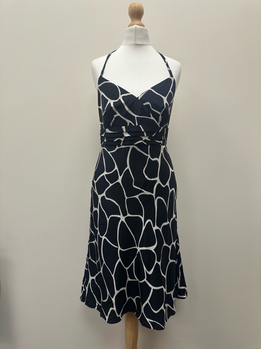 Ann Taylor Black and White Y2K Halterneck Midi Summer Dress Size 10 Petite US 6