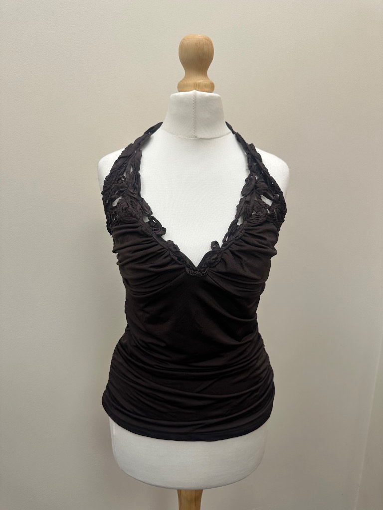 Arden B Y2K brown halter-neck tankini top size medium