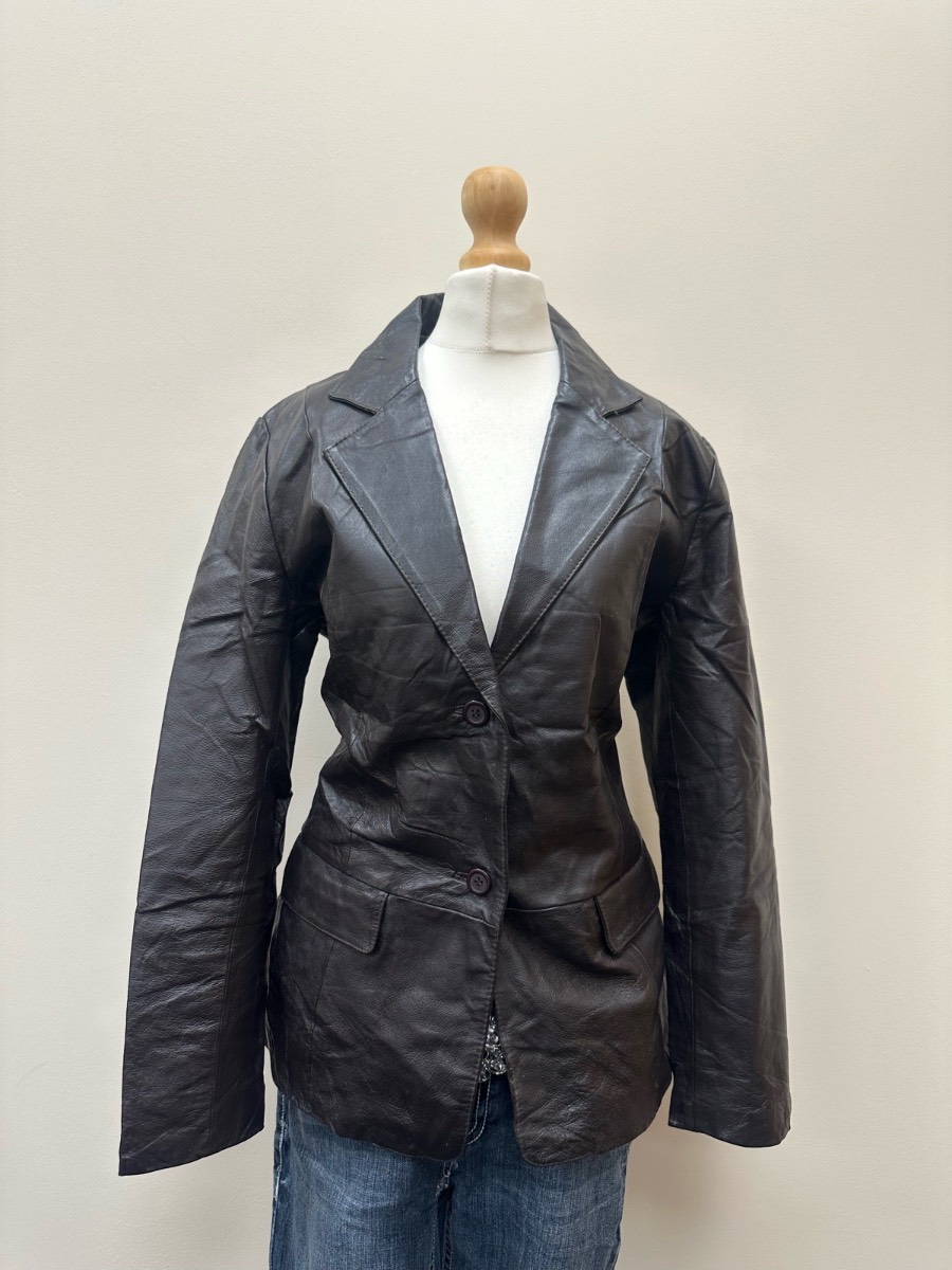 Vintage Chadwick’s Black/Dark Brown Genuine Leather Jacket Blazer Size 10 Y2K