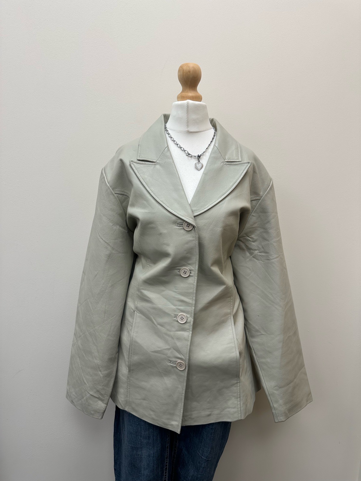 USA Leather Vintage Y2K 100% Leather Blazer Jacket Light Sage Green Size Medium