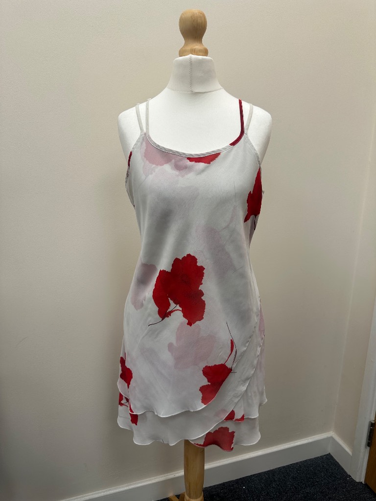 White and Red poppy slip dress size small