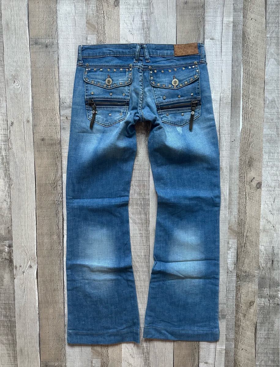 Stradivarius Y2K Studded Bootcut Ultra Low Waist Jeans Size 8