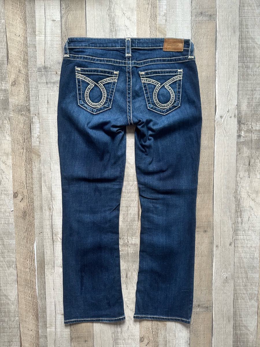 Big Star Y2K Bootcut Jeans Low Waist Size 12 Dark Wash Embroidered Pockets