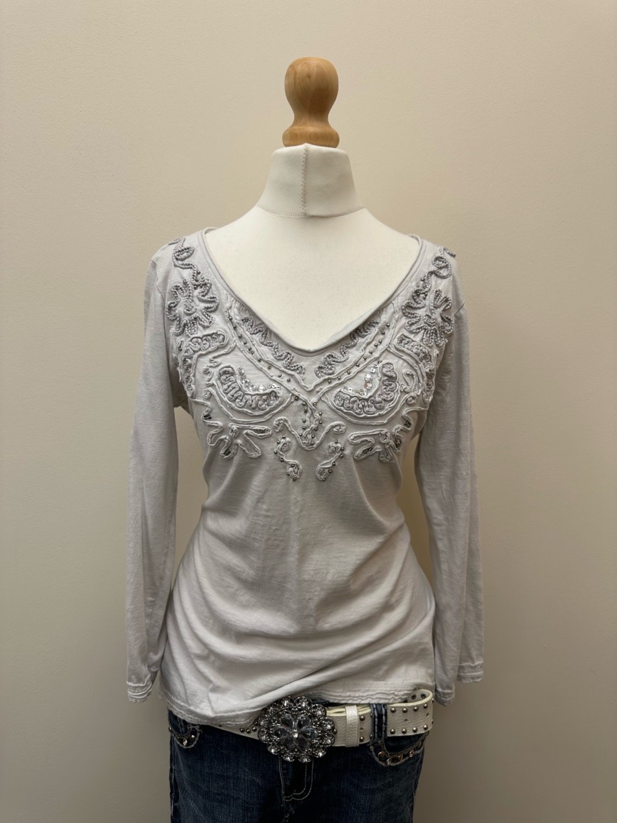 Y2K Fairycore Embellished Embroidered Long Sleeve Boho Top UK 14 M&S Indigo