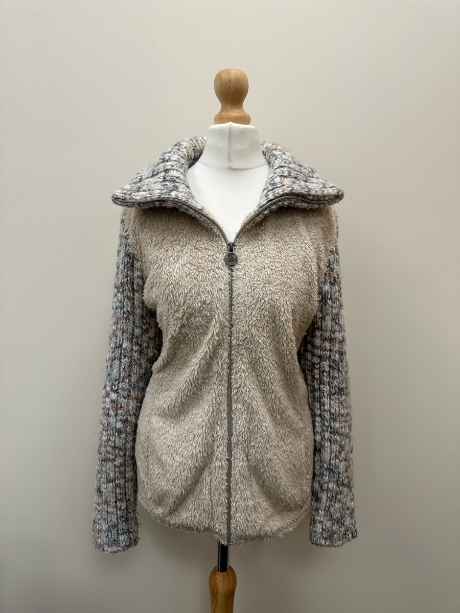 Per Una Teddy Fleece Y2K Zip Jacket XL Chunky Knit Sleeves Size 14-16
